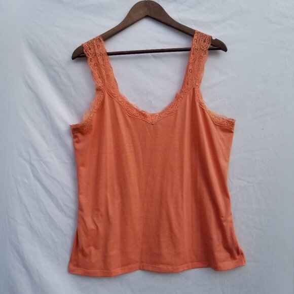 Faded Glory Tops - Y2K FADED GLORY Lace Trim Long Ribbed Cami Tank Top Women's 2X Feminine Festival